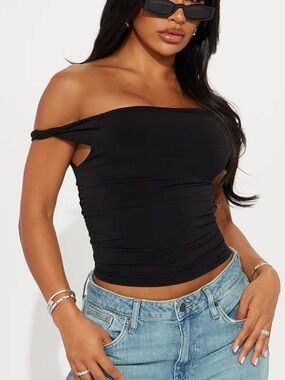 Double Lined Black Off the Shoulder Crop Top